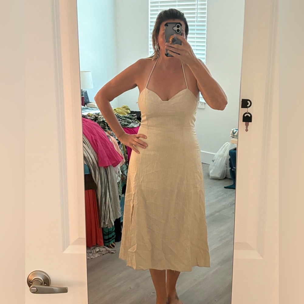 Crescent Cream Halter Midi Sundress